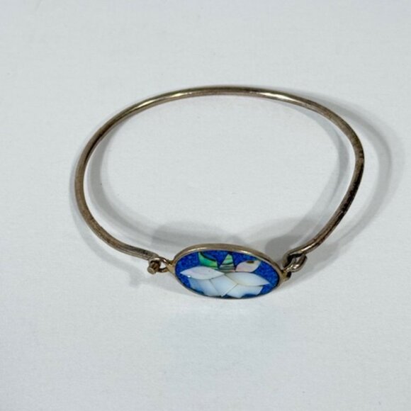 Alpaca silver, mother of pearl and abalone floral bracelet. - Picture 5 of 6